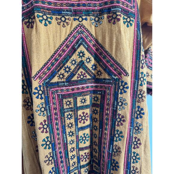 Intropia Boho Embroidered Tunic Dress Mustard Yellow Sz 38 Ethnic Folk Style - Picture 3 of 7